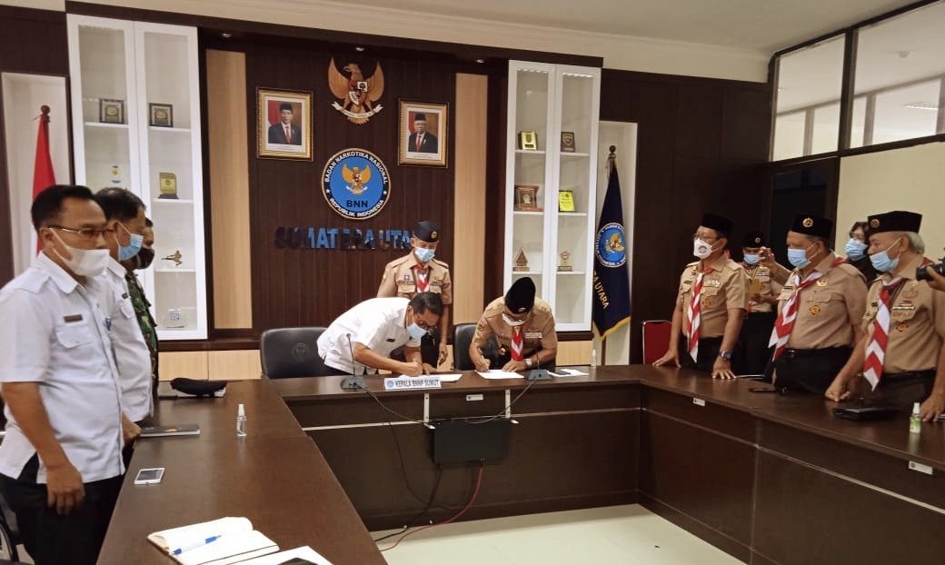 Pramuka Sumut Lakukan MoU Dengan BNN Provinsi Sumatera Utara.