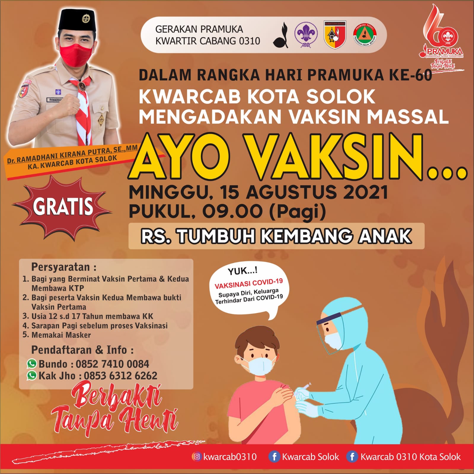 Peringati Hari Pramuka ke-60, Kwarcab Kota Solok Gelar Vaksinasi Massal dan Bedah Rumah