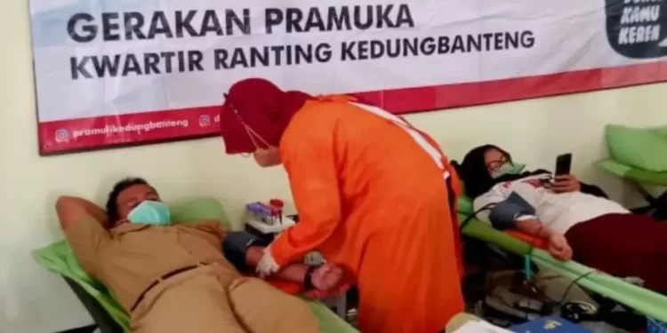 Sinergi dengan PMI Banyumas, Kwarran Kedungbanteng-Kwarcab Banyumas Selenggarakan Donor Darah