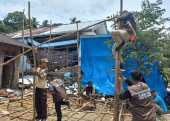 Pramuka Bangun Huntara Untuk Korban Gempa Pasaman Barat