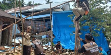 Pramuka Bangun Huntara Untuk Korban Gempa Pasaman Barat