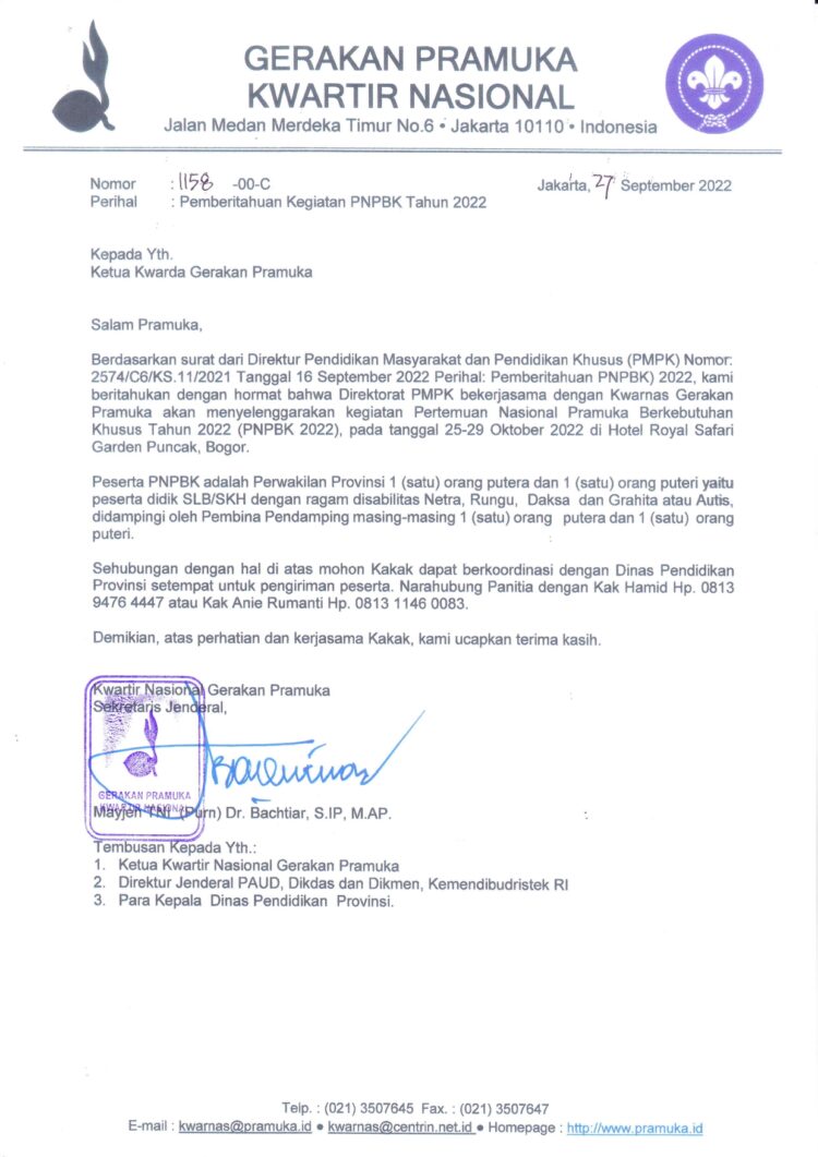 Pertemuan Nasional Pramuka Berkebutuhan Khusus Kembali Akan Digelar Akhir Oktober 2022