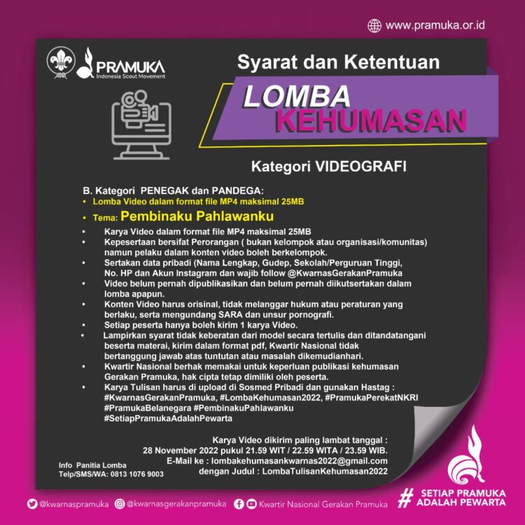 Yuk Ikuti Lomba Produksi Video bagi Pramuka Penegak dan Pandega