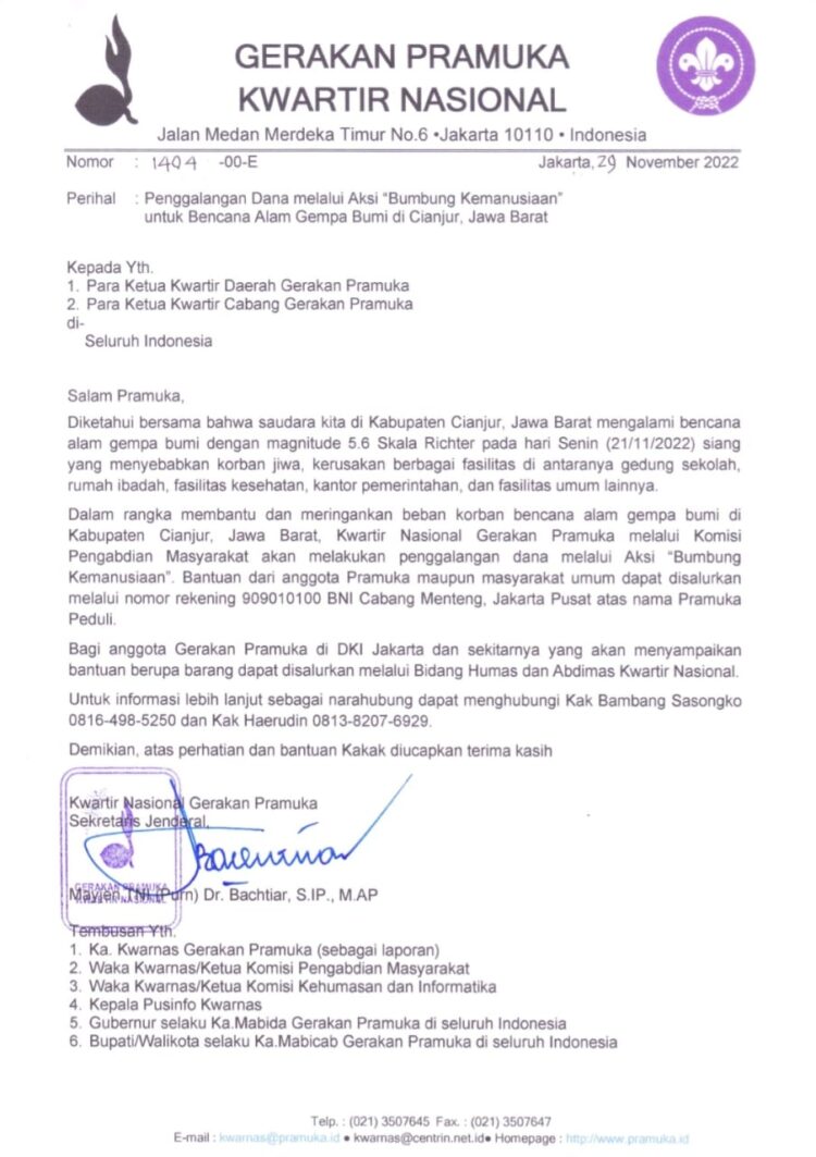 Kwarnas Galang Bumbung Kemanusian Gempa Bumi Cianjur