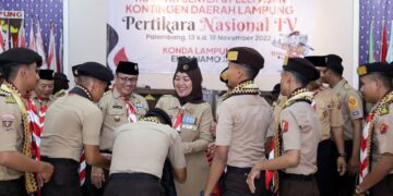 Kak Chusnunia Melepas 32 Peserta Kontingen Daerah Lampung Peserta Pertikaranas IV Tahun 2022