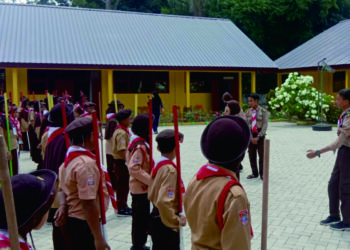 Gudep SMKN 5 dan SMAN 6 Soppeng Ikut Serta Sukseskan Latgab Pramuka SD se-Kwarran Marioriawa
