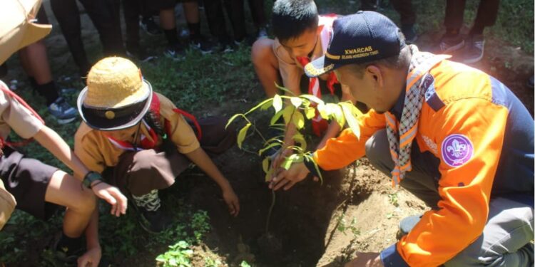 Hari Tunas Gerakan Pramuka, Gugusdepan MTsN 2 Bolaang Mongondow Timur Gelar Aksi Penanaman Pohon