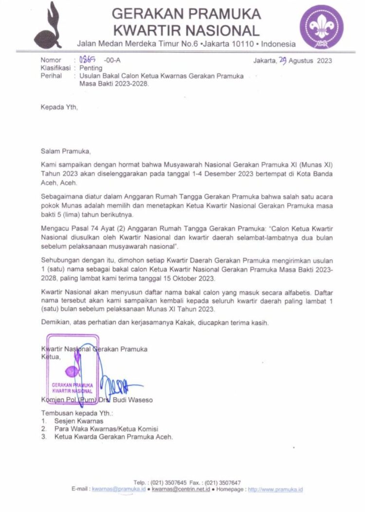 Kwarnas Buka Usulan Bakal Calon Ketua Kwarnas Masa Bakti 2023-2028