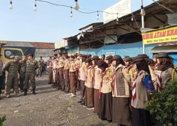 Pramuka Kwarran Caringin Ikut Apel Gabungan Karya Bakti lebaran