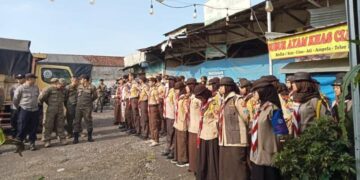 Pramuka Kwarran Caringin Ikut Apel Gabungan Karya Bakti lebaran